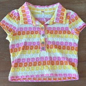 Free People Women's Crop Top, Size XS. Pink Yellow Floral 70s